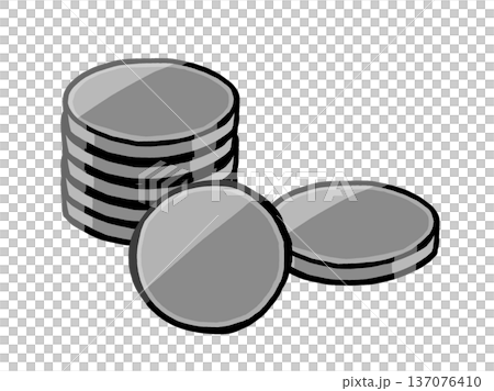 縦に積んだ銀色の硬貨(コイン・メダル) シンプル・ゆるい手描きイラスト素材 縦に積んだ銀色の硬貨(コイン・メダル) シンプル・ゆるい手描きイラスト素材 137076410