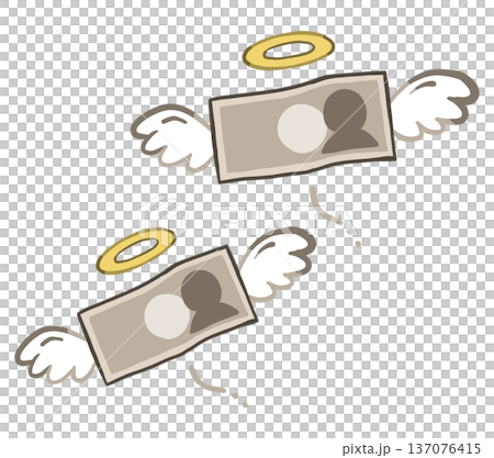 飛翔的帶翅膀的鈔票——消費、支出和浪費的象徵——手繪插圖 137076415