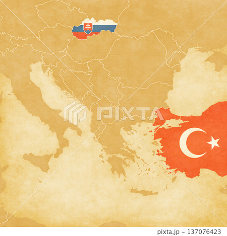 Ocher map of Balkans - Slovakia and Turkey Ocher map of Balkans - Slovakia and Turkey 137076423