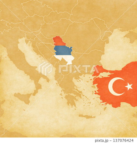 Ocher map of Balkans - Serbia and Turkey 137076424