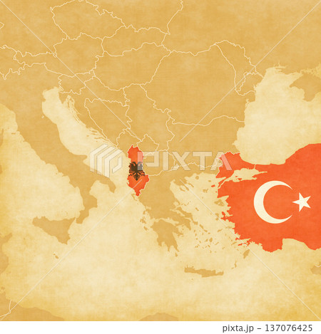 Ocher map of Balkans - Albania and Turkey 137076425