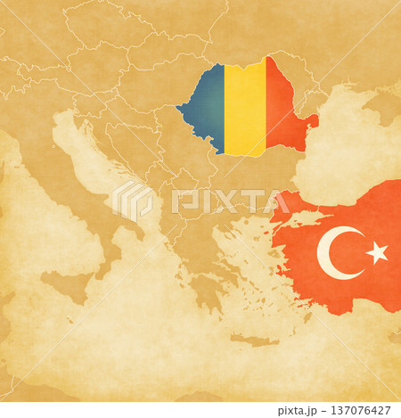 Ocher map of Balkans - Romania and Turkey Ocher map of Balkans - Romania and Turkey 137076427