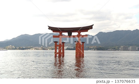 海上に高々と立つ厳島神社大鳥居 海上に高々と立つ厳島神社大鳥居 137076635