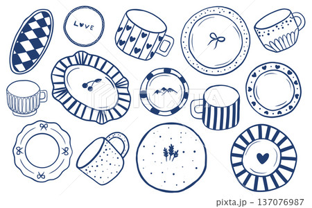 Dishes menu design. A collection of tableware for posters, cafes, or restaurant menus. Vintage hand-drawn illustration, sketch, and vector illustration. Line art style. Dishes menu design. A collection of tableware for posters, cafes, or restaurant menus. Vintage hand-drawn illustration, sketch, and vector illustration. Line art style. 137076987