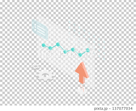 Isometric vector illustration of rising graph and upward arrow (economy, wages, performance increase) Isometric vector illustration of rising graph and upward arrow (economy, wages, performance increase) 137077034