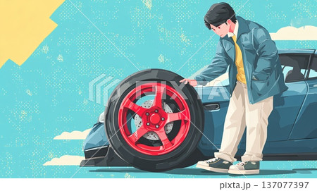 タイヤ交換をする作業風景 タイヤ交換をする作業風景 137077397