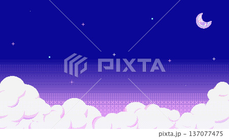 8bitレトロゲーム風月と星と雲が浮かぶ空の背景壁紙青紫 137077475