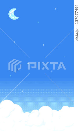 縦長8bitレトロゲーム風月と星と雲が浮かぶ空の背景壁紙水色 縦長8bitレトロゲーム風月と星と雲が浮かぶ空の背景壁紙水色 137077494