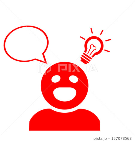 アイデアが浮かぶ笑顔の人のシルエット(赤) アイデアが浮かぶ笑顔の人のシルエット(赤) 137078568