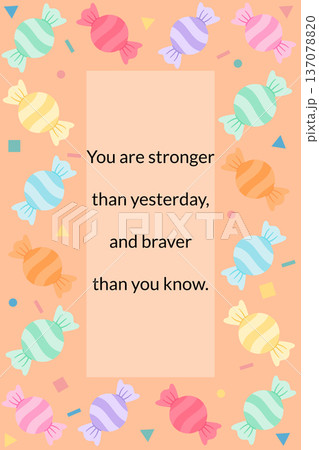 Empowering Quote Card with Round Candy Pattern Border on Orange Background 137078820