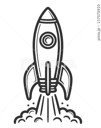 Rocket Launch engraving sketch raster illustration 137078910