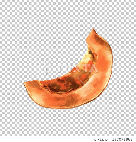 Watercolor slice of ripe pumpkin isolated on white background. 137078963