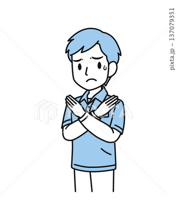 バツ印のポースをするポロシャツを着た介護職の男性のイラスト素材 137079351