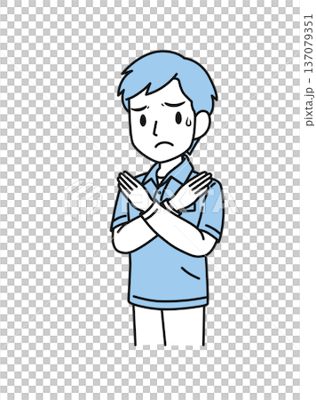 バツ印のポースをするポロシャツを着た介護職の男性のイラスト素材 137079351