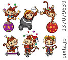 Cute Monkey Circus Cartoon Performers Collection Isolated on White Background 137079639