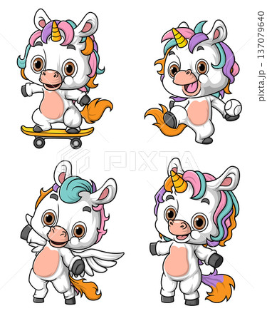 Cute Baby Unicorn Cartoon Characters Collection Isolated on White Background Cute Baby Unicorn Cartoon Characters Collection Isolated on White Background 137079640