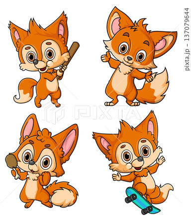 Cute Fox Character Set in Playful Cartoon Style Cute Fox Character Set in Playful Cartoon Style 137079644