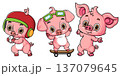 Cute Cartoon Baby Pigs Characters Set Isolated Pink Funny 137079645