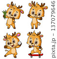 Cute Cartoon Baby Deer Characters Set Isolated Funny Animal 137079646