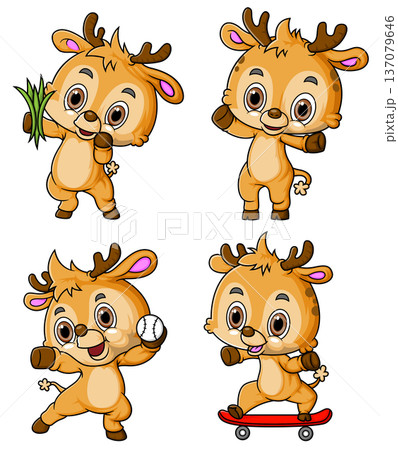 Cute Cartoon Baby Deer Characters Set Isolated Funny Animal 137079646