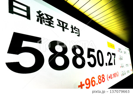 日本の東京都市景観最高値更新5万8850円27銭株価/終値。3日連続で最高値更新＝2月27日 137079663