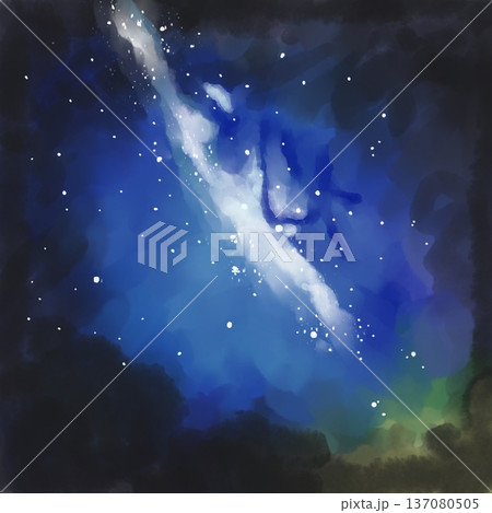 幻想的な夜空に輝く夜空の水彩背景 幻想的な夜空に輝く夜空の水彩背景 137080505