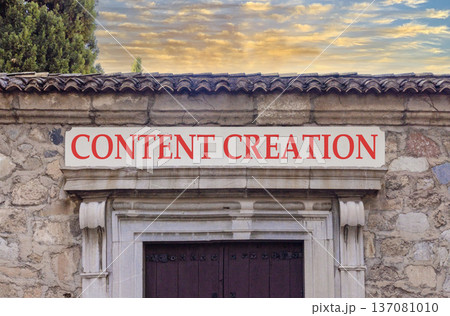 Time for content creation symbol. Concept words Content creation on beautiful big marble white sign plate. Beautiful old stone wall background. Business time for content creation concept. Copy space. Time for content creation symbol. Concept words Content creation on beautiful big marble white sign plate. Beautiful old stone wall background. Business time for content creation concept. Copy space. 137081010