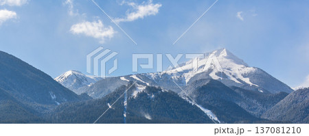 ski slopes in Bansko, Bulgaria winter banner 137081210