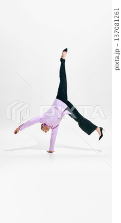 Business woman performing expressive movement isolated on white 137081261