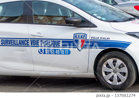 France, Albi, police car, ASVP, Agent de Surveillance de la Voie Publique , Public Highway Surveillance Officer. France, Albi, police car, ASVP, Agent de Surveillance de la Voie Publique , Public Highway Surveillance Officer. 137081274
