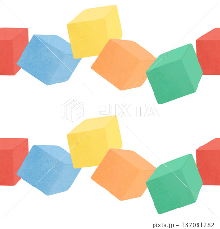 Seamless pattern with colored game cubes, toys for children. In a flat style. Watercolor, pastel, gouache. For the design of children's products Seamless pattern with colored game cubes, toys for children. In a flat style. Watercolor, pastel, gouache. For the design of children's products 137081282
