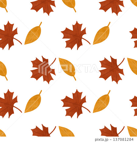 Yellow, orange autumn leaves. Hand-drawn watercolor, pastel. Seamless pattern. Flat style design element. A children's drawing. For products, prints Yellow, orange autumn leaves. Hand-drawn watercolor, pastel. Seamless pattern. Flat style design element. A children's drawing. For products, prints 137081284