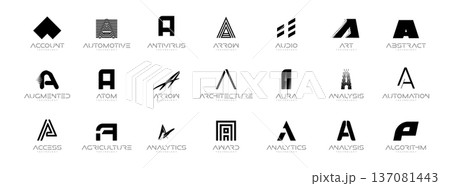 Letter A Logo Collection in Futuristic Tech Style, Modern Geometric Minimalist Creative Branding for Business Identity Design. Monogram Set for Startups, Businesses, Companies. Vector Illustration 137081443