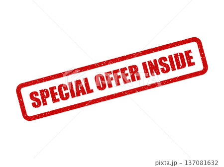 A distressed red rubber stamp featuring the phrase SPECIAL OFFER INSIDE indicating exclusive content or a hidden deal 137081632
