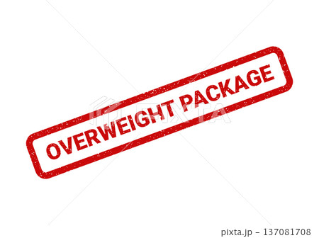 A grunge red rubber stamp displays the phrase overweight package, suitable for warning labels on large shipments 137081708