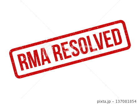 A grunged textured rubber stamp seal prominently displays RMA RESOLVED within a clear rectangular outline A grunged textured rubber stamp seal prominently displays RMA RESOLVED within a clear rectangular outline 137081854