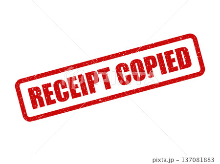 A prominent red grunge rubber stamp text RECEIPT COPIED for indicating duplication of important financial documents A prominent red grunge rubber stamp text RECEIPT COPIED for indicating duplication of important financial documents 137081883