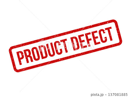 A prominent red rectangular rubber stamp imprint indicating PRODUCT DEFECT for quality control warnings A prominent red rectangular rubber stamp imprint indicating PRODUCT DEFECT for quality control warnings 137081885