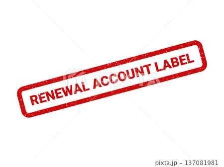 A rectangular grunge stamp displaying renewal account label for financial or customer service records and updates 137081981