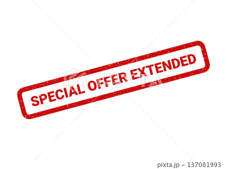 A rectangular red grunge rubber stamp displaying the phrase SPECIAL OFFER EXTENDED for continued promotional announcements and advertising A rectangular red grunge rubber stamp displaying the phrase SPECIAL OFFER EXTENDED for continued promotional announcements and advertising 137081993