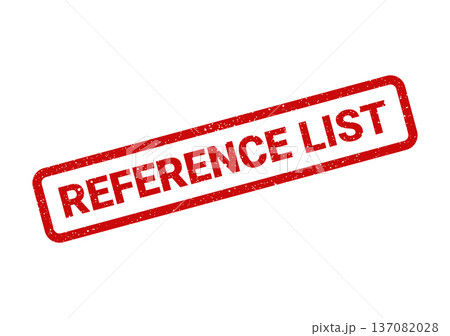 A rectangular rubber stamp with a textured appearance displays the important words REFERENCE LIST for official documentation A rectangular rubber stamp with a textured appearance displays the important words REFERENCE LIST for official documentation 137082028