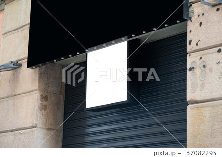 Blank white vertical signboard showing an empty space for text or logo Blank white vertical signboard showing an empty space for text or logo 137082295
