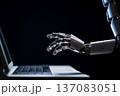 robot hand and office computer. generative ai 137083051