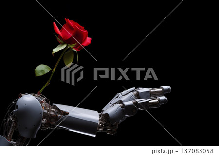 robot hand and flower. generative ai 137083058