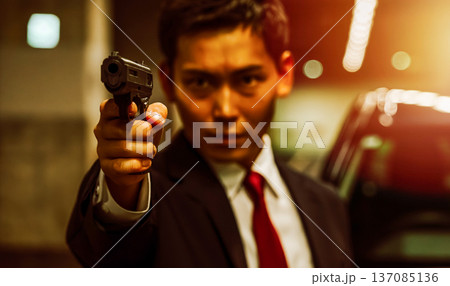 銃を構えるスーツの男 銃を構えるスーツの男 137085136