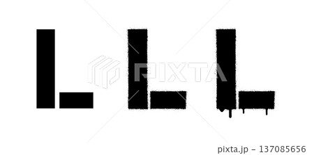 Stencil letter. A bold letter L in a clean, splattered, and dripping graffiti style on a white background. 137085656
