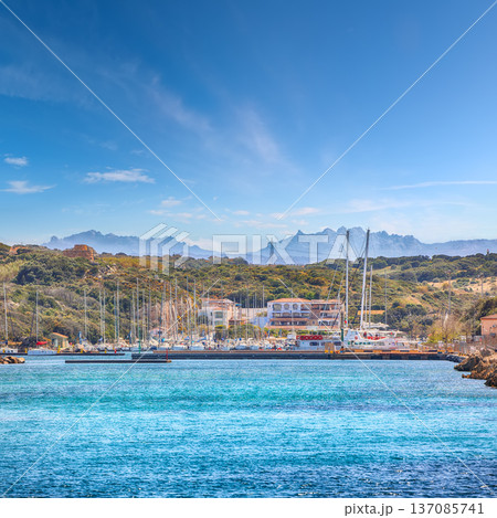 Remarkable view of Santa Teresa Gallura port and bay with yachts. Remarkable view of Santa Teresa Gallura port and bay with yachts. 137085741