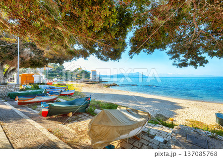 Remarkable sunny day over Sant'Elia village. Popular travel destination of Mediterranean sea. Remarkable sunny day over Sant'Elia village. Popular travel destination of Mediterranean sea. 137085768