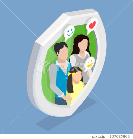 3D Isometric Flat Vector Illustration of Insurance And Protection, Shield With Family Inside 3D Isometric Flat Vector Illustration of Insurance And Protection, Shield With Family Inside 137085969