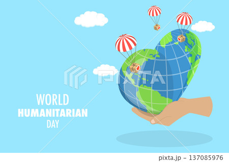 3D Isometric Flat Vector Illustration of World Humanitarian Day, Global Charity and Volunteering 137085976